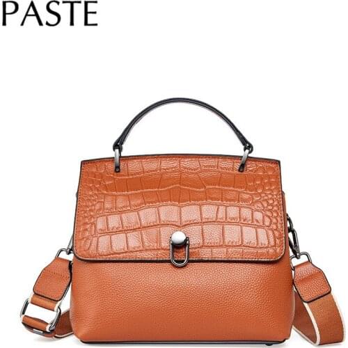 2021 Chic First Layer Cowhide Leather Women Handbag Solid Color Crocodile Pattern Female Shoulder Bag Office Tote Dropshipping