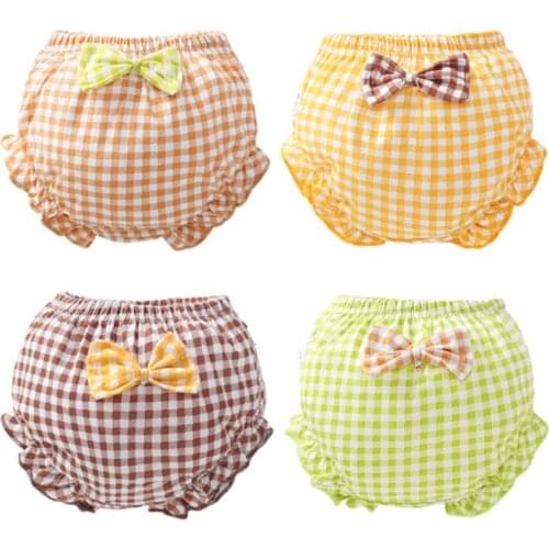 4Pcs Girl Underwear Cotton Kids Panties Plaid Bowknot Little Girls Panties Breathable Baby Underpants for 1-3year pantys
