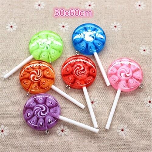 5pcs Mix Colors Kawaii 3D New Design Resin Candy Lollipop Miniature Food Art Supply DIY Craft Decoration,30*60mm