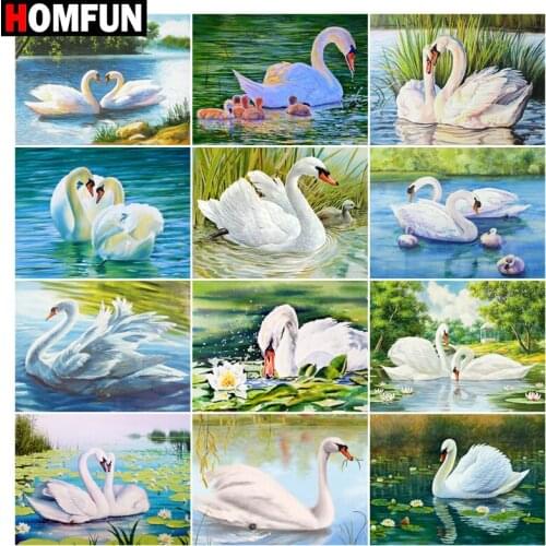 HOMFUN DIY 5D Diamond Painting "Swan Lake" Full Diamond Embroidery Sale Picture Of Rhinestones For Festival Gifts