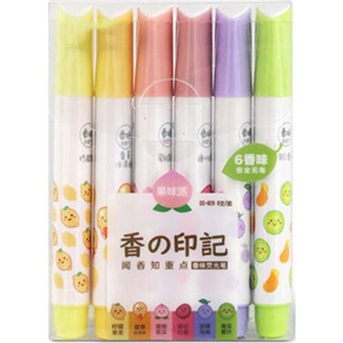 Fragrant 6 Assorted Color Highlighter Pen Set Thick Tip for Student Home Office J2Y