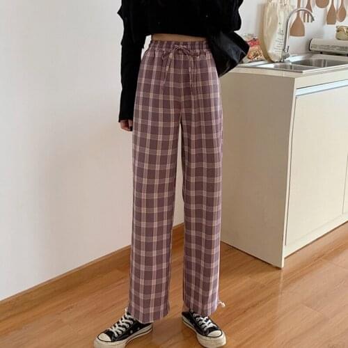 Womens Chic Vintage Plaid Pants Checked Trousers 2021 Streetwear Woman Harem Pants Autumn Ladies Causal Pants Plus Size