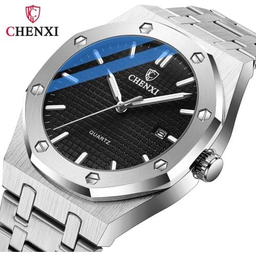 Men Watch Male Quartz Wristwatches Luxury Bezel Gift Calendar Waterproof Luminous Silver Fashion Sport Skeleton Stainless Steel