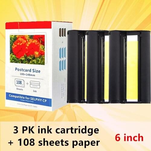 For Canon Selphy Color Ink Paper Set Compact Photo Printer CP1200 CP1300 CP910 CP900 3pcs Ink Cartridge KP 108IN KP-36IN