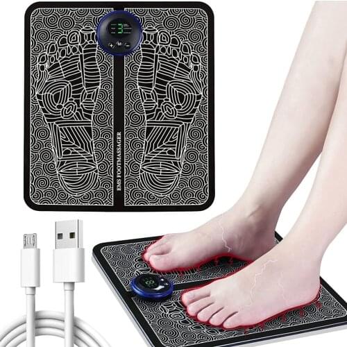 EMS Foot Massager Pad Mat Patch Electric Muscle Stimulator LCD Portable USB Rechargeable Leg Shaping Deep Kneading Massager