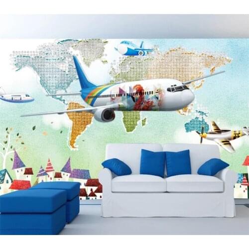 Beibehang Custom wallpaper 3d photo mural hand-painted watercolor plane children Nordic style sofa background wall paper 3d обои