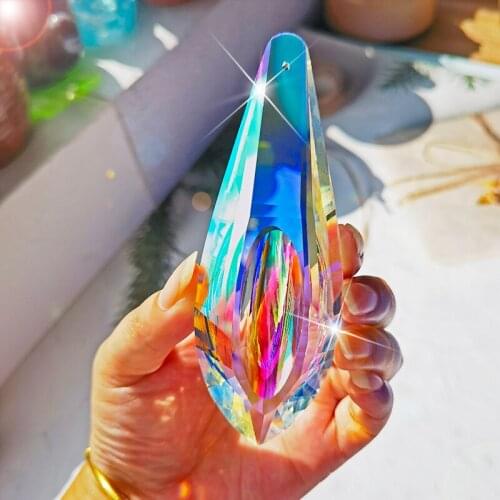 H&D 120mm Hanging Crystal Prism Suncatcher Colorful Faceted Crystal Drops Rainbow Maker Pendant for Window Garden Decor Gift