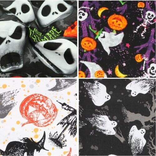 Cotton Fabric For Halloween Printed Skeleton Tissu For Sewing Halloweens Cloak Hat Decorations Handmade DIY Material 2021 New