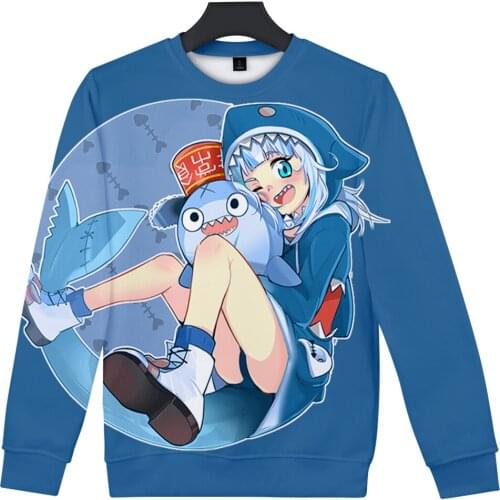 HOLOLIVE VTuber Gawr Gura 3D print autumn and winter Holiday passionate punk style Men/Women casual clothes Round collar fleece