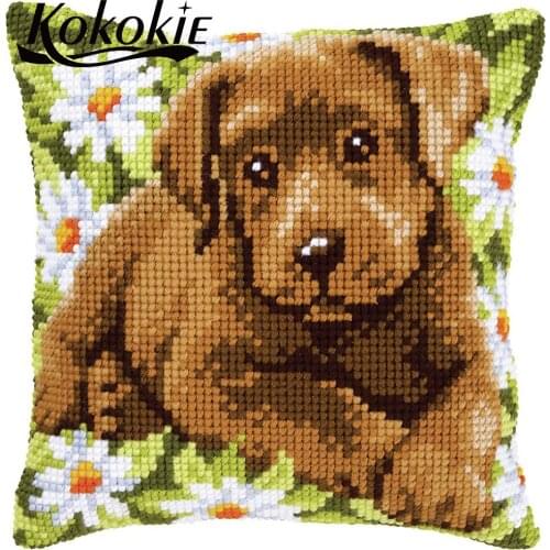 DIY mat sets embroidery cushion cover kits dog printed pillowcase handicraft cross stitch embroider needlework kits throw pillow