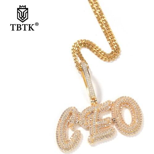 TBTKCustom Name Cursive Letters Pendant Iced Out Bling Cubic Zirconia Personalized Name Necklace Hiphop Jewelry
