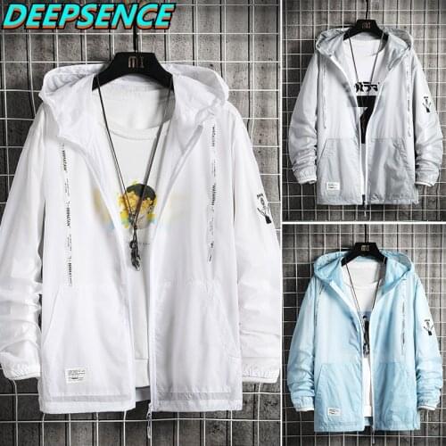 2021 New Summer Sun Protection Clothing Sports Hooded Jacket Men Holiday Zipper Loose Fit Thin Breathble Jackets Men Women