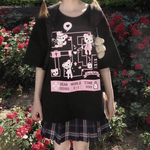 Summer Japanese cartoon female T-shirt Harajuku kawaii tops casual tees ins plus size loose bear cartoon cute female clothing