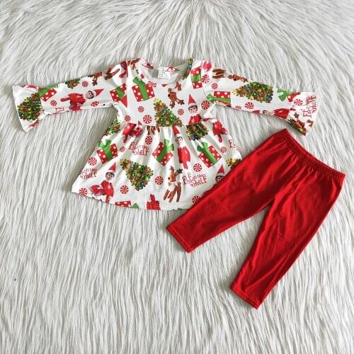 Hot Sell Winter Long Sleeve Clothes Baby Girls Christmas Top And Pants 2 Pieces set Children fall outfit