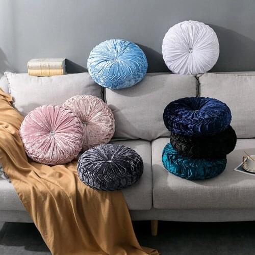 Fashion Velvet Pleated Round Floor Seat Back Cushion Pillow Pouf Soft Comfortable Throw Home Sofa Decor