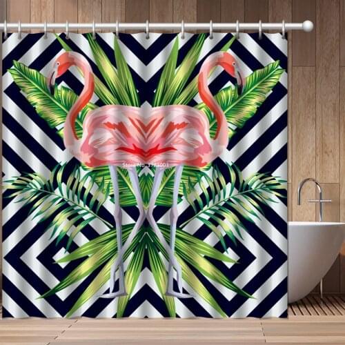Fashion Nordic Style Flamingo Shower Curtain 3D Digital Printed Polyester Waterproof and Mildew Proof Shower Curtain