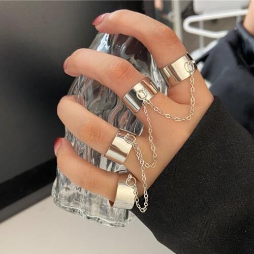 New Punk Cool Hip Pop Rings Multi-layer Adjustable Chain Four Open Finger Rings Alloy Women Rotate Rings for Women Party Gift