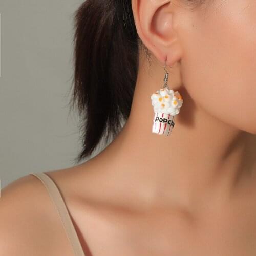 New Funny Cartoon Popcorn Earrings for Women Girl Creative Cute Food Earring Handmade DIY Party Jewelry Gift