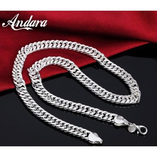 Hip Hop Men 925 Silver Necklace 10MM Sideways Cuban Men Charm Necklace Jewelry Gift