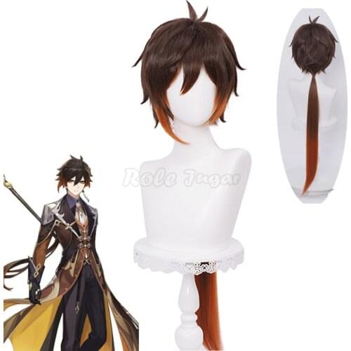Genshin Impact Zhongli Cosplay Wig 90cm Long Heat Resistant Synthetic Hair Men Women Halloween Christmas Role Play Wigs C69M52