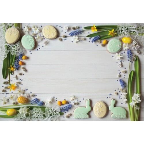 Easter Backdrop Floral Biscuit Wooden Board Photography Background Family Holiday Party Decor Photo Booth Studio Prop