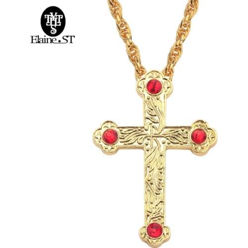 Cross Pendants Orthodox Church Fashion Hiphop Franco Pendent Chain 120cm Gold Color Long Necklace for Men Women Jewelry