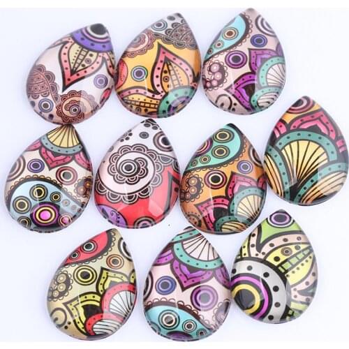 Reidgaller 20pcs mix flower pattern photo teardrop glass cabochon 18x25mm diy flatback handmade jewelry findings