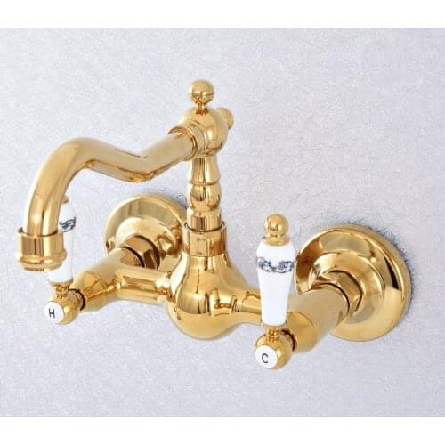 Luxury Gold Color Brass Swivel 360 Bathroom Bathtub Faucet Wall Mount Basin Sink Faucet Mixer Tap Nsf613
