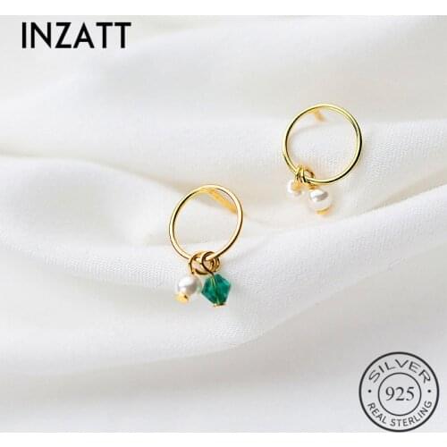 INZATT 925 Silver OL Asymmetry Pearl Geometric Round Dangle Drop Dandelion Earrings For Women Wedding Gold Color FINE Jewelry