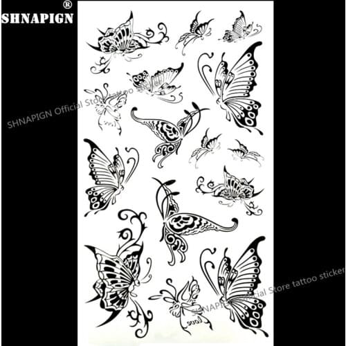 SHNAPIGN Black Butterfly Temporary Body Art Flash Tattoo Sticker 10*17cm Waterproof Henna Fake Car Styling Wall Tattoo Sticker