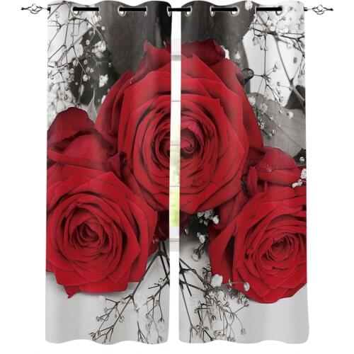 Red Rose Flower Curtains for Kids Children Boys Girls Room Living Room Window Drapes Curtain Window Treatments