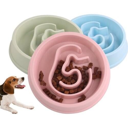 Dog Slow Eating Bowl Plastic Non-slip Pet Single Bowls Ears Shaped Anti Choke Feeding Dish Puppy Licking Food Plate Pets Feeder