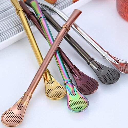 Stainless Steel Straw Spoon Coffee Stirring Tea Filter Infuser Bar Accessories