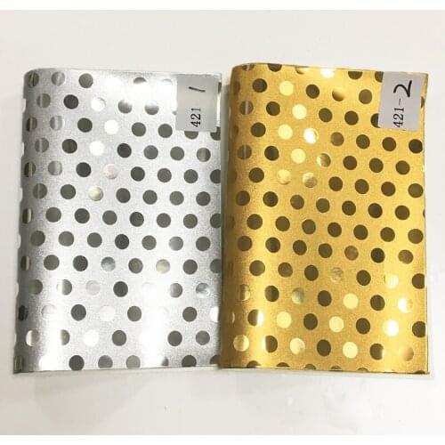 Dot & Star Pattern Metallic Embossed PU Faux Bronzing Leather Fabric for Making Shoe/Bag/Earring/Belt/DIY Accessories
