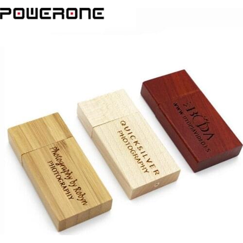 POWERONE free custom logo Wooden block USB Flash Drive red wood pendrive 4GB 8GB 16GB 32GB 64GB Pen Drive Memory Stick gift