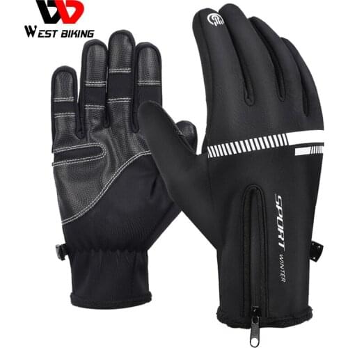 WEST BIKING Winter Bicycle Gloves Heated Warm MTB Road Bike Gloves Touch Screen Outdoor Sports Motorcycle Cycling Gloves Men