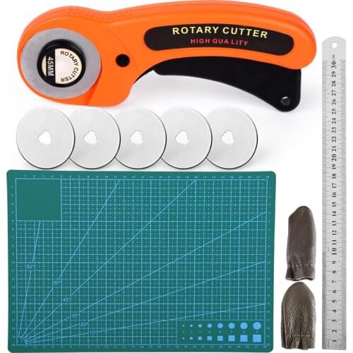 LMDZ Rotary Cutter with Circular Blade Fabric Cutter Stainless steel straight ruler Grid Lines Cutting Mat for Leather Tools
