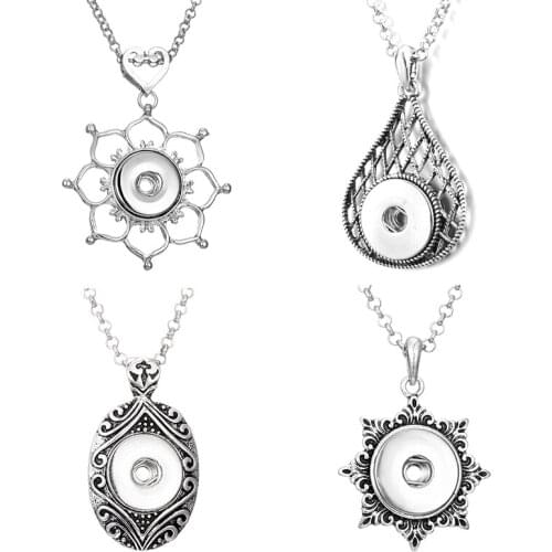 XH1955 Vintage flower cross oval 18mm snap button jewelry Sweater chain necklace & pendants DIY