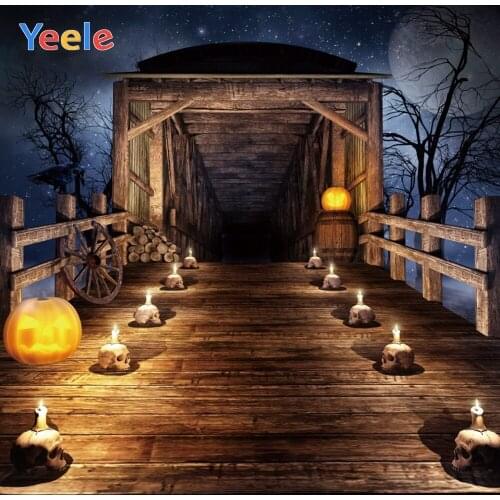 Yeele Happy Halloween Photography Backdrop Wood Board House Pumpkin Lantern Custom Photographic Background For Photo Studio