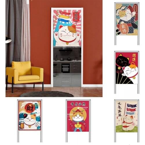 Lucky Cat Shelf Cover Curtain Bedroom Kitchen Door Curtain Home Decoration Doorway Hanging Curtain Half Panel Curtain
