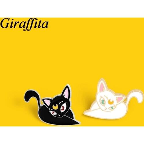 Creative Cute Little Yellow Duck Sexy Cat Brooch Womens Moon Kitten Enamel Pin Black And White Animal Badge Jewelry Gift