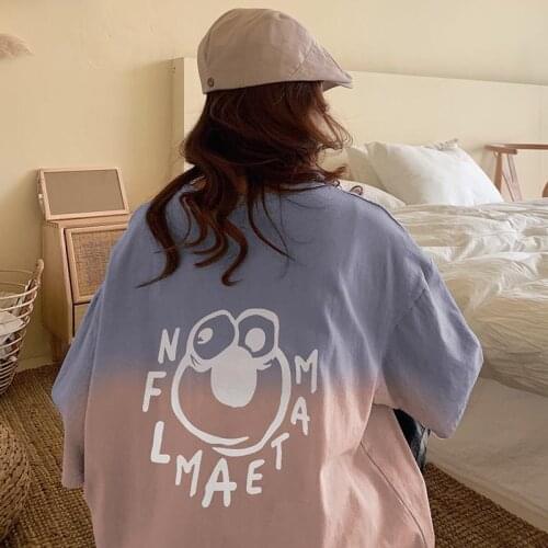 Summer WomenS Clothing Korean Version Of Gradient Color Ladies T-Shirt Loose Harajuku Cartoon With Letters Fun Tops Tees 2021