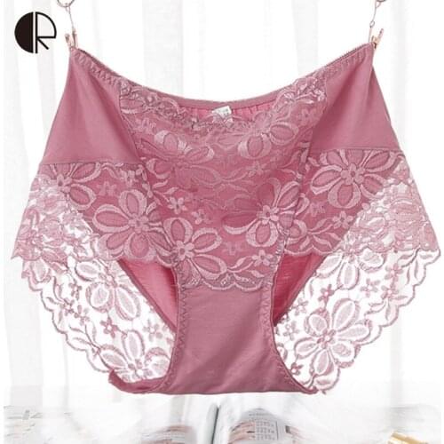 Plus Size Panties High-rise Waist Sexy Briefs Breathable Comfortable High Quality Bamboo Lace Womens Underwear AU310