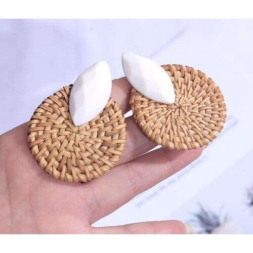 Korean Style Fashion Handmade Natural Rattan Drop Earrings For Women 2019 Boho Geometric Acrylic Hanging Earring Party Jewelry