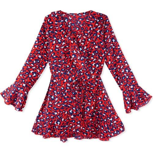 Sexy Leopard Printed Women Spring V-neck Casual Dress Robe Femme Butterfly Sleeve Fashion Short Dresses 2019 Clothes