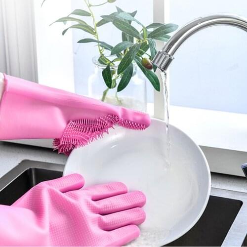 2pcs Multifunction Silicone Cleaning Gloves Dish Bowl Magic Cleaning Brush Pet Grooming Brushes Kitchen Household Cleaner Tool