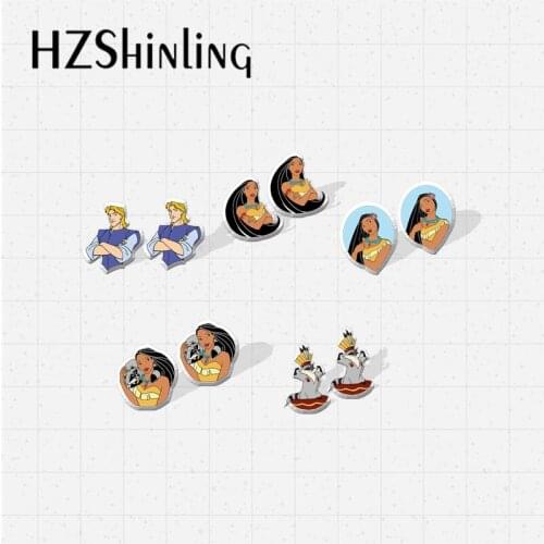2021 New Arrival Classical Movies Pocahontas Princess Characters Epoxy Acrylic Stud Earrings