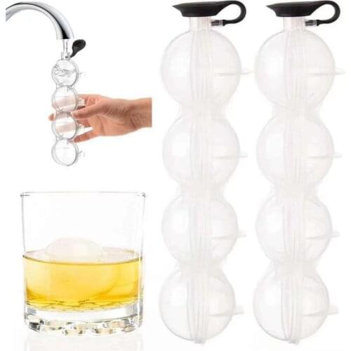 4 Cavity Ice Cube Maker Form For Ice Flexible Silicone Whiskey Cocktail DIY Round Ice Ball Ice Grid Party For Bar Kitchen Tool