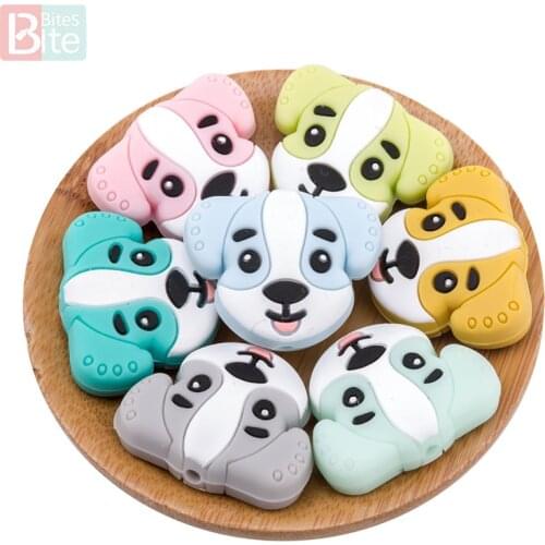 Bite Bites Puppy Silicone Beads 5pc Baby Teething Necklace Making Tiny Rod Food Grade Silicone Dog Cartoon Baby Goods Teether