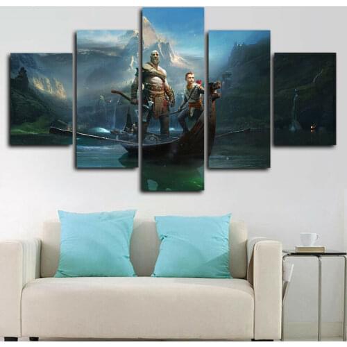 5Pcs God Of War Kratos Gamer Wall Art Canvas HD Print Posters Pictures Paintings Home Decor Accessories Living Room Decoration